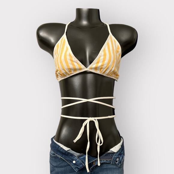 Free People Triangle Crop Bikini Top M L Linen Cotton Summer Shirt Festival Rave - Picture 3 of 10